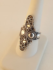 Sterling silver long ornate ring dots sz 9 1/4 vintage
