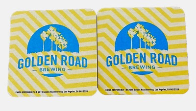 GOLDEN ROAD Brewing Los Angeles CA Brewery 2x Beer Coasters New