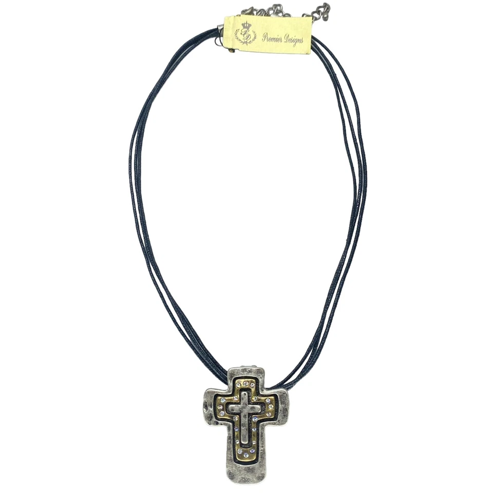 Collar colgante Premier Designs Jewelry Haven cruz de plata y latón con cristales Foto 2 de 4