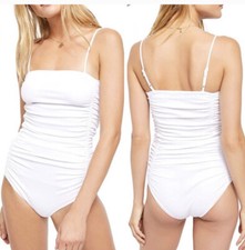Free People On Your Side Bodysuit White Ribbed Ruched Detail XS NWT 58