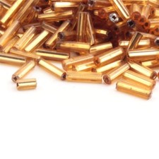 Lot 300 7mm vintage Czech gold lined bugle glass beads