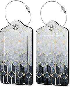 Luggage Tag,Luggage Tags for Suitcases with Privacy Gradient Black Grey Cubes-image