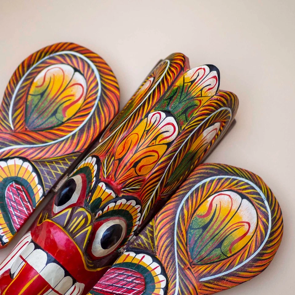 10 inch Asian Handmade Wooden Traditional Devil Tribal Tiki  Mask Wall Decor - Image 4 of 4