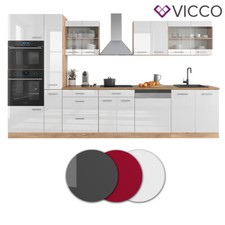 Küchenzeile Küchenblock Einbauküche R-Line 350 cm Eiche Hochglanz Küche Vicco