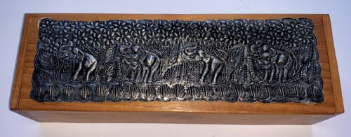 Embossed Storage Box  - Elephant Jungle Design - Chop Stick or Pencil Box - Picture 1 of 3