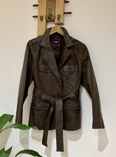 Y2k New Look Inspire Vintage Genuine Leather Brown Belted Biker Coat Jacket 16