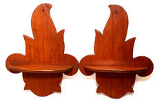 Vintage Wood Wall Shelf Hand Crafted Leaf Set 2