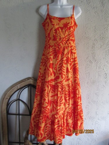 Maxi Vestido Rachel Zoe Nuevo con Etiquetas Talla S Tropical Naranjas Bolsillos Niveles Falda Completa Algodón - Imagen 2 de 9