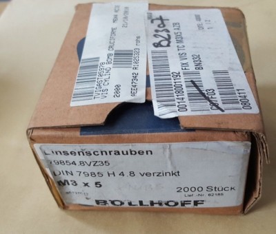 2000 PCS OF BOLLHOFF 79854.8VZ35 DIN 7985 H 4.8 M3 X 5 SCREWS (U1.4B4)