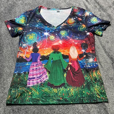Unbranded Hocus Pocus & Van Gogh Themed 3D Graphic Shirt Womens L V-Neck Witches