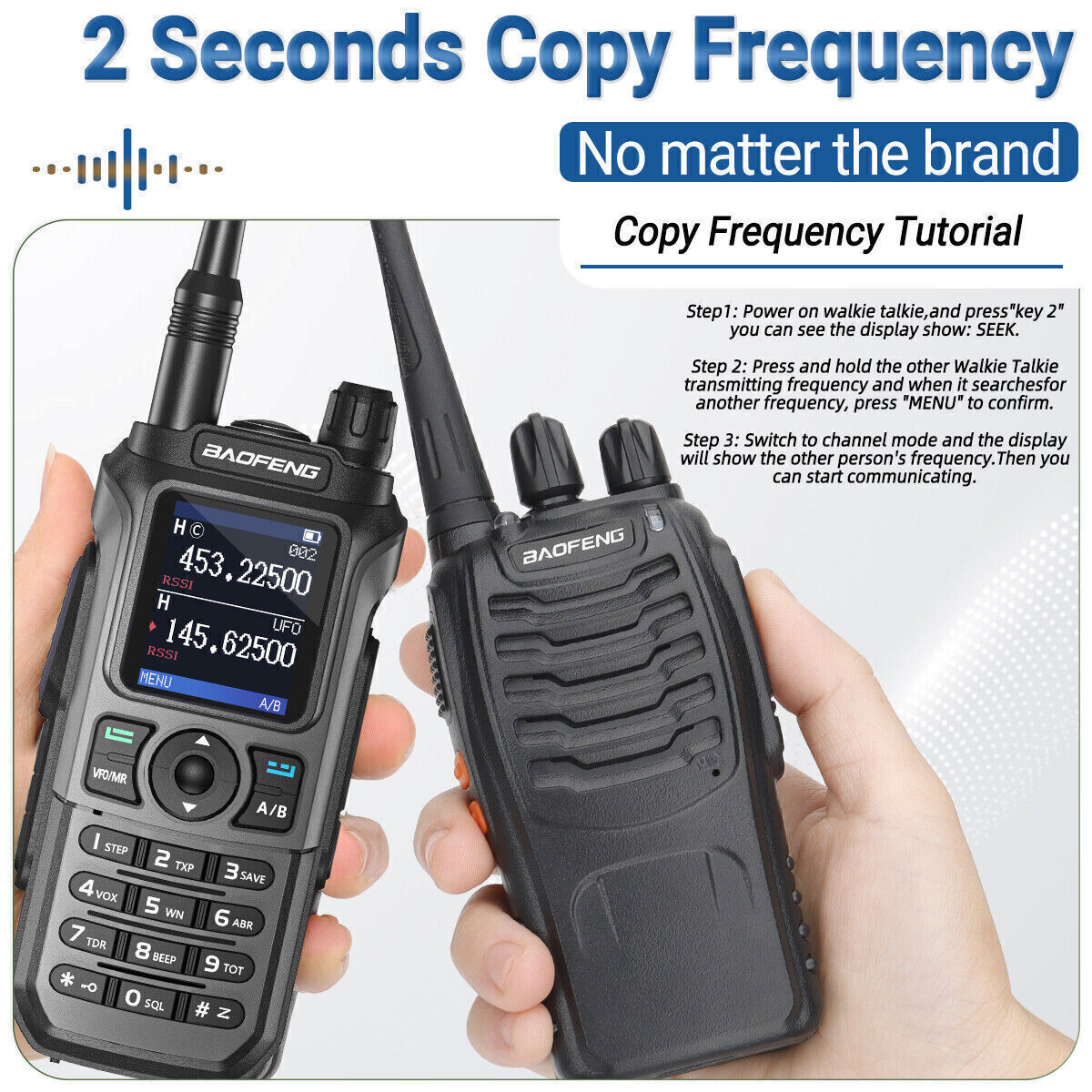 Baofeng UV-21Pro V2 Tri-Band Walkie Talkie Rechargerable Two Way Ham Radio&Cable