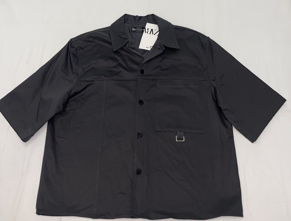 ZARA Mens Box Fit Stretch Cotton Overshirt with Pocket Size M
