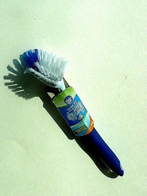 Clean Up Utility Brush Multi Purpose Blue White Heavy Plastic Handle w/ Scraper
