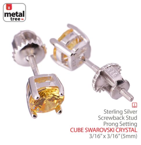 Unisex 925 Sterling Silver 5 mm Round Cut Color CZ Screw Back Stud Earrings - Picture 4 of 10
