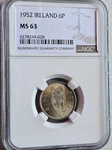 Ireland 6 Pence 1952 NGC MS 63
