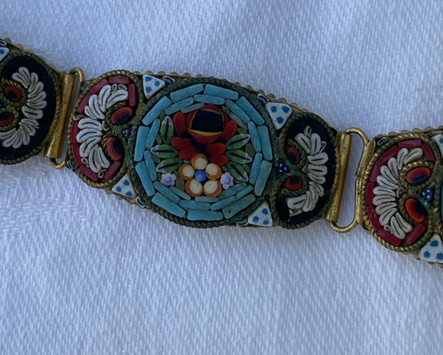 Signed Old Vintage Floral Micro Mosaic 5 Panel Bracelet Made In Italy - Picture 15 of 24