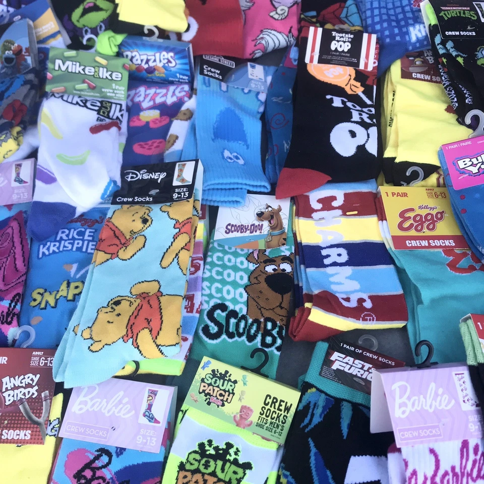 全新 批量 NOVELTY FUN 图形 CREW LENTH SOCKS UNISEX。 全新带标签 20 对 40 美元 — 第 4/4 张图片