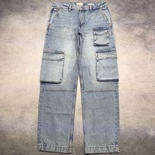 Cotton On Baggy Fit Mens Size 32 Light Wash Multi Pocket Utility Cargo Jeans