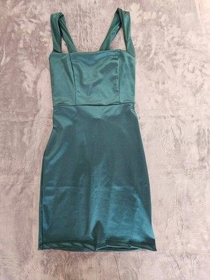 NWT WIndsor Sleek Perfection Satin Partial Lace Up Mini Dress Teal Size Small