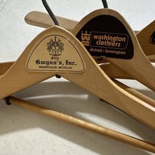 Vintage Brown Wood Suit Hangers w/ Metal Hook Trouser Bar for Suits/Coats 6
