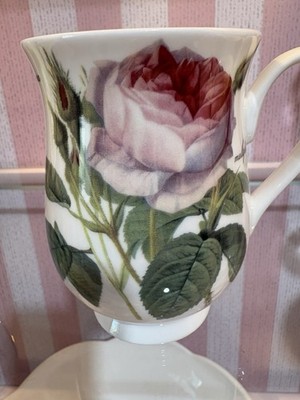 Roy Kirkham  Redoute Roses White Pink Green Floral Rose Mug Cup