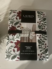 RALPH LAUREN 60 X 120 Tablecloth Berries And Poinsettias New