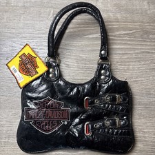 VTG HARLEY DAVIDSON Black Leather Hand Purse NEW OLD STOCK 10 X 6
