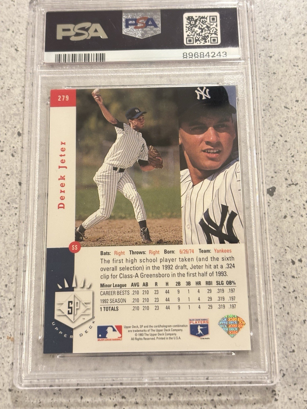 Upper Deck 1993 SP Derek Jeter #279 Foil Rookie PSA 7.5 New York Yankees view 2