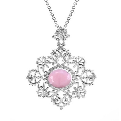 2.65CTTW Oval Cut Pink Opal Swirl Pendant Necklace 14k White Gold Plated 925