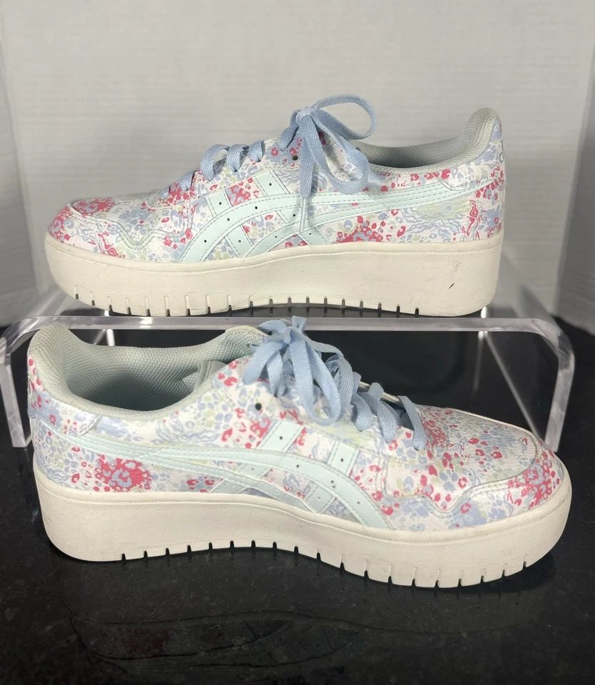 Zapatillas de plataforma ASICS con estampado floral azul claro rosa para mujer talla 10,5 Foto 2 de 4