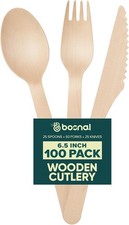 Bosnal   Wooden Disposable Cutlery Set, 6.5 inch, 100 pcs, Compostable,