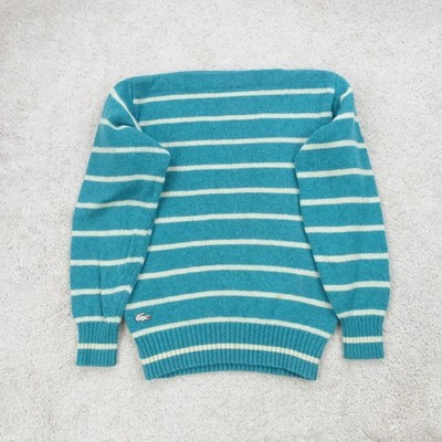 Izod Lacoste Pullover Herren mittelblau weiß waagerecht gestreift Wolle Vintage