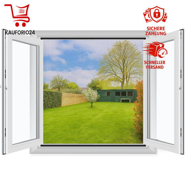 Fliegengitter Fenster 130X150Cm Zuschnitbar Ohne Bohren Insektenschutz Schwarz-image