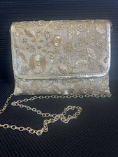 Women s Gold Floral Embroidered Shoulder Bag,...