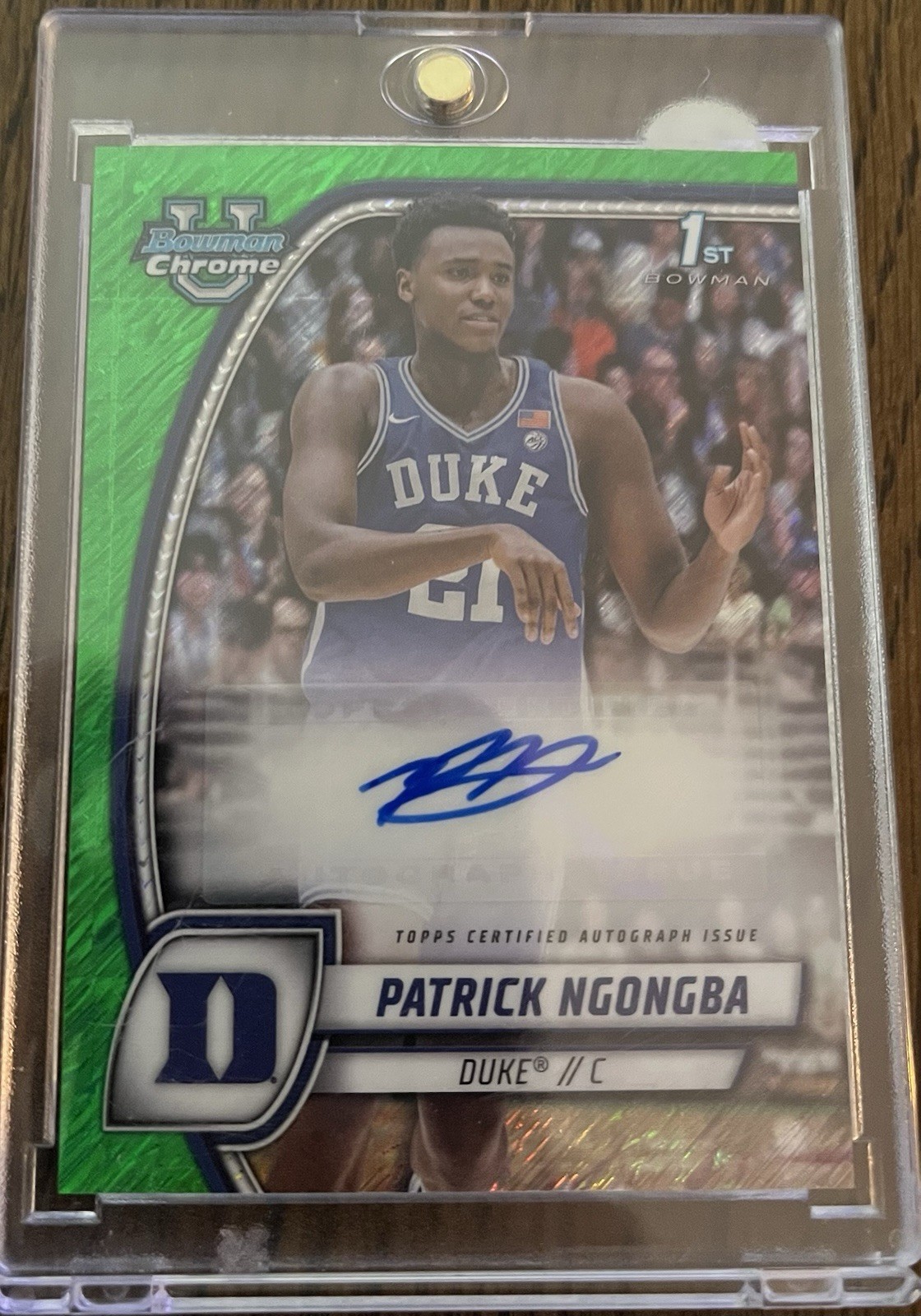 2024-25 Bowman University Chrome Auto Patrick Ngongba #58 Green Shimmer Refract.