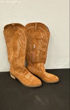 Tan Suede Embroidered Western Cowboy Tall Boots Side Zip Size EU 42 US 9/10