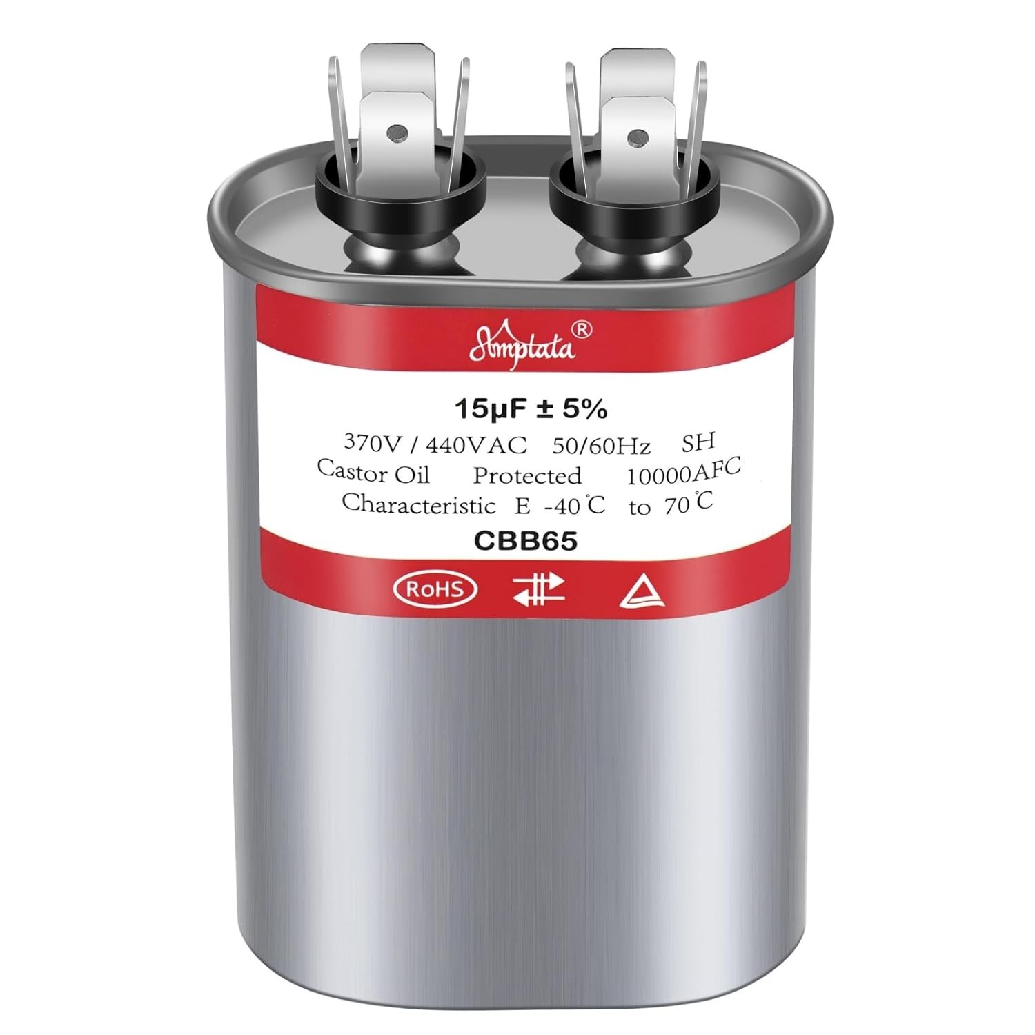 Reliable 15 MFD AC Capacitor for HVAC/Pool Pump - 370/440/450VAC, Oval Shape