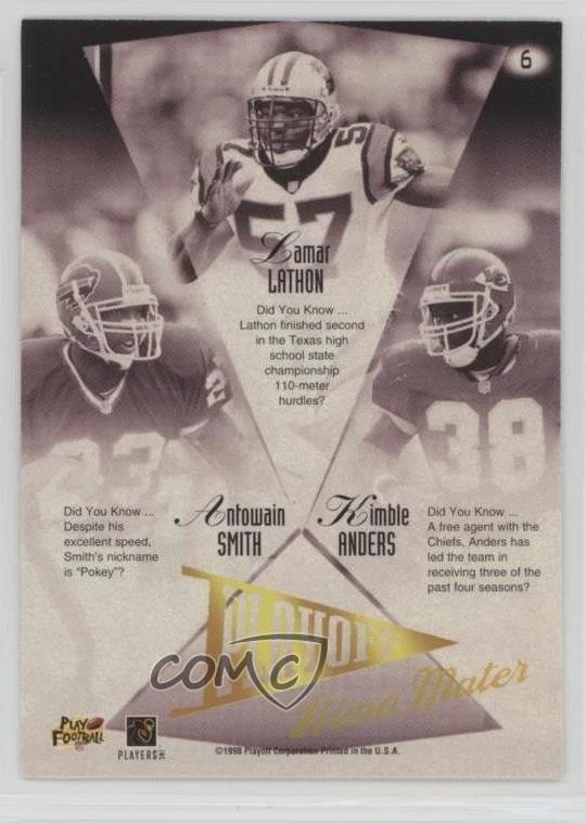1998 Playoff Prestige Alma Maters Blue Lamar Lathon Antowain Smith Kimble Anders - Image 2 of 2