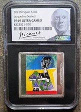 Spain 2023M €10 SILVER Picasso Jacqueline Seated - NGC PF 69 Ultra Cameo A6