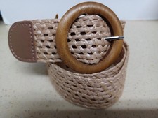 WIDE STRETCHY ELASTIC WOVEN STRAW BELT khaki Size M belt length is 40in NEW