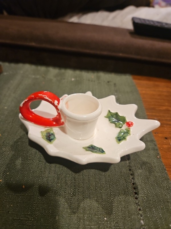 Vintage Single Lefton Holly Berry Candle Holders Christmas Orig Sticker  JAPAN 