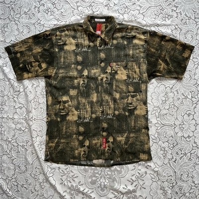 VTG Rare Marc Ecko Faces Button T Shirt All Over Print Y2K 2000s Size L