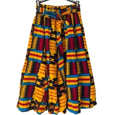 Vintage Rainbow African Print Maxi Skirt Cotton Boho Vibrant Full Circle Wrap