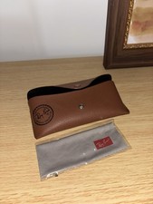 Ray-Ban Sunglasses Case Brown Leather Snap Closure  Cleaning Cloth Authentic