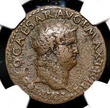 ROMAN EMPIRE. Nero, AD 54-68, Æ As, Victory with shield, SPQR, NGC Choice Fine
