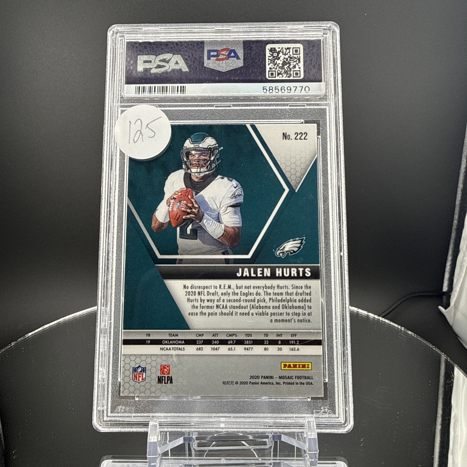 2020 Panini Mosaic Jalen Hurts #222 PSA 10 GEM MT view 2