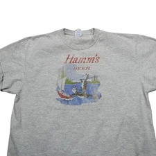 Hamms Beer Shirt Mens XL Gray Port & Company Graphic Tee Bear Fishing Cartoon