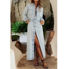 Zara Denim Button down maxi Dress organic cotton ZW Collection sz M