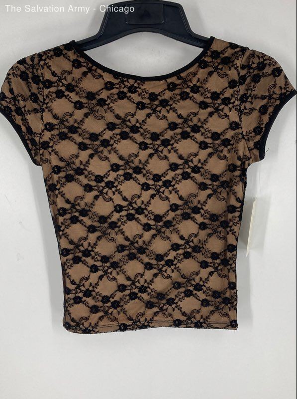 Frankee & Skylarr Womens Black Brown Lace Short Sleeve Blouse Top Size S