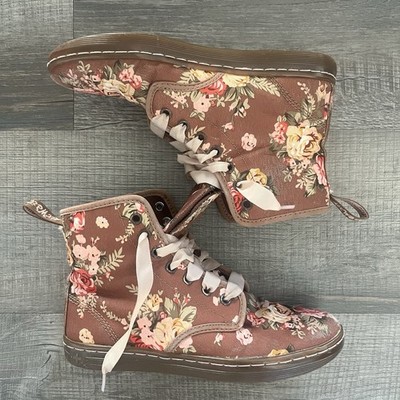 Doc Martens Boots Shoreditch US 6 Brown Victorian Floral Lace Up Canvas Dr Shoes